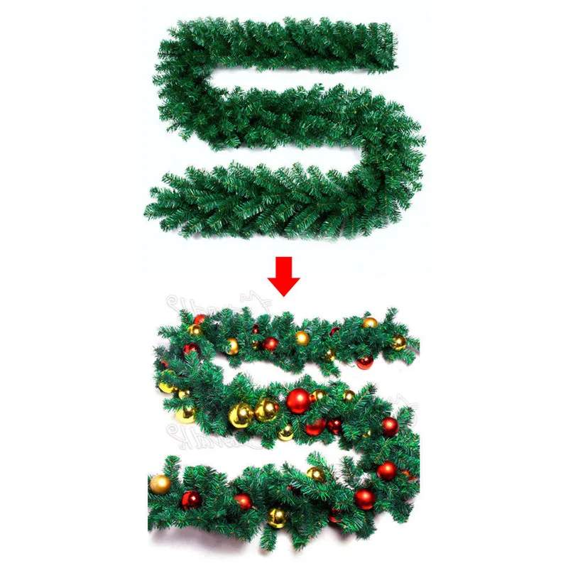 50 шт./лот, 2,7 м(9 футов), искусственные зеленые венки, Рождественская гирлянда, гирлянда для камина, для рождества, Нового года, елки, украшения для дома, вечерние