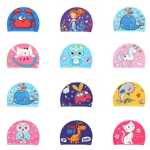 Tissu élastique dessin animé mignon imprimé casquettes de natation pour cheveux longs beaux enfants dessin animé protéger oreilles piscine chapeau pour garçons filles