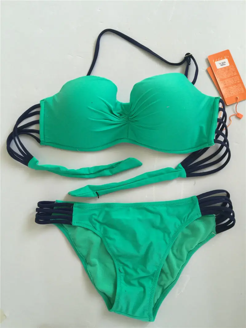 Mesh swimsuit royal blue swimwear bikini strap bra&bottom twist bandeau