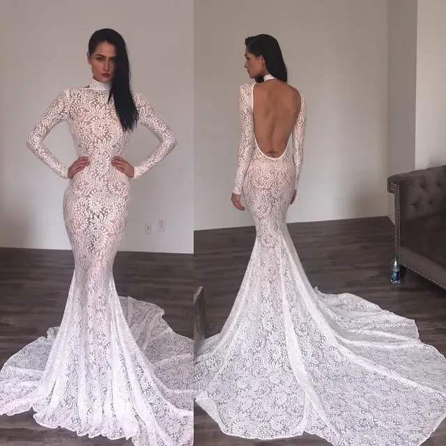 Red Backless V-Neck Mermaid Wedding Dress