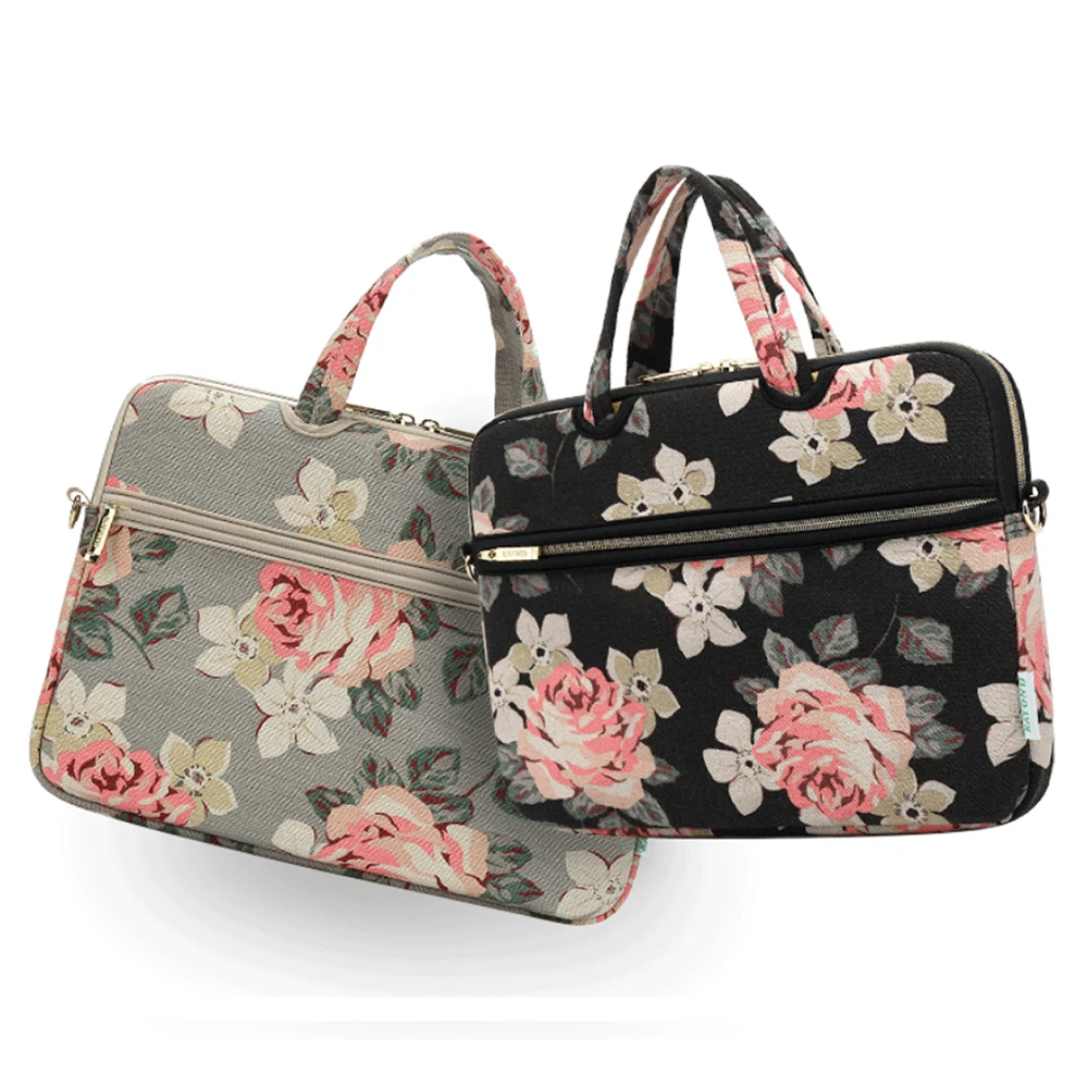 

2018 Newest KAYOND Canvas Handbag Peony Print Laptop Shoulder Bag Computer Messenger Women Multi-use Bag for Laptop 12"13"14"15