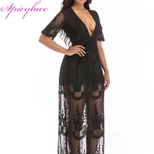 Прямая поставка, женское кружевное сексуальное платье с глубоким v-образным вырезом, Элегантное Длинное Платье Макси, богемное платье Vestidos размера плюс