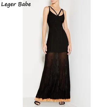 

2019 spaghetti strap sleeveless woman gown evening formal vestidos de festa chiffon pleated hem long black maxi bandage dress