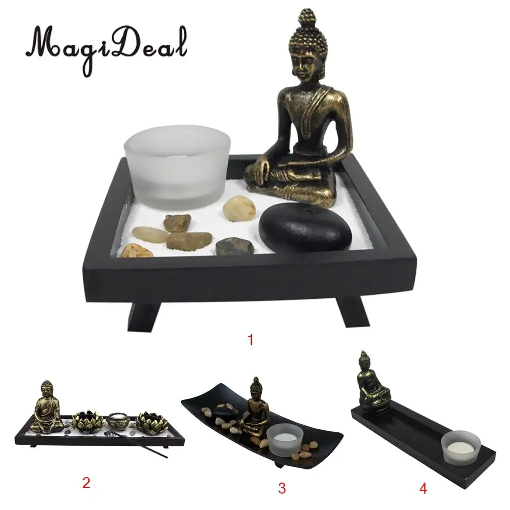 MagiDeal Zen Sand Garden Tea Light Holder Feng Shui Buddhist Candle
