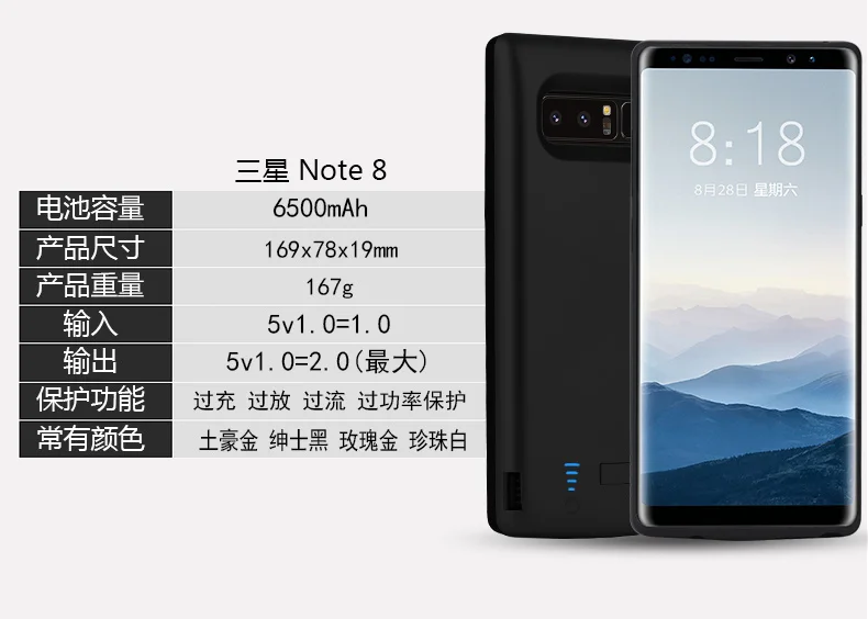 6500 мАч задняя батарея с зажимом для samsung Galaxy Note 8, внешний аккумулятор для телефона, зарядное устройство, внешний аккумулятор, чехол для Galaxy Note8 с держателем