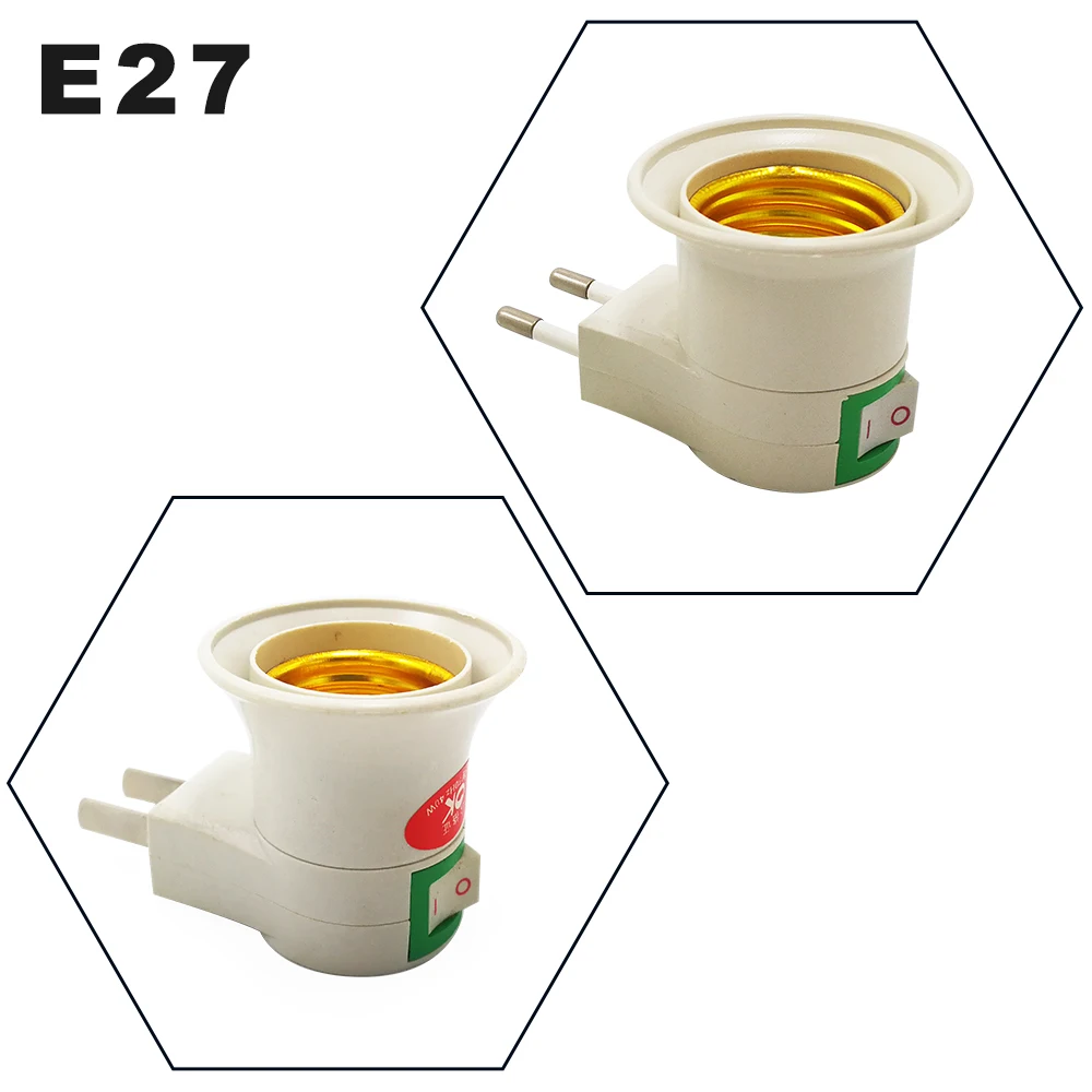 

E27 Wall-mount Lamp Holder Converter E27 Switch Lamp Base Round Foot Screw US EU Plug With ON/OFF Button LED Light Male Socket