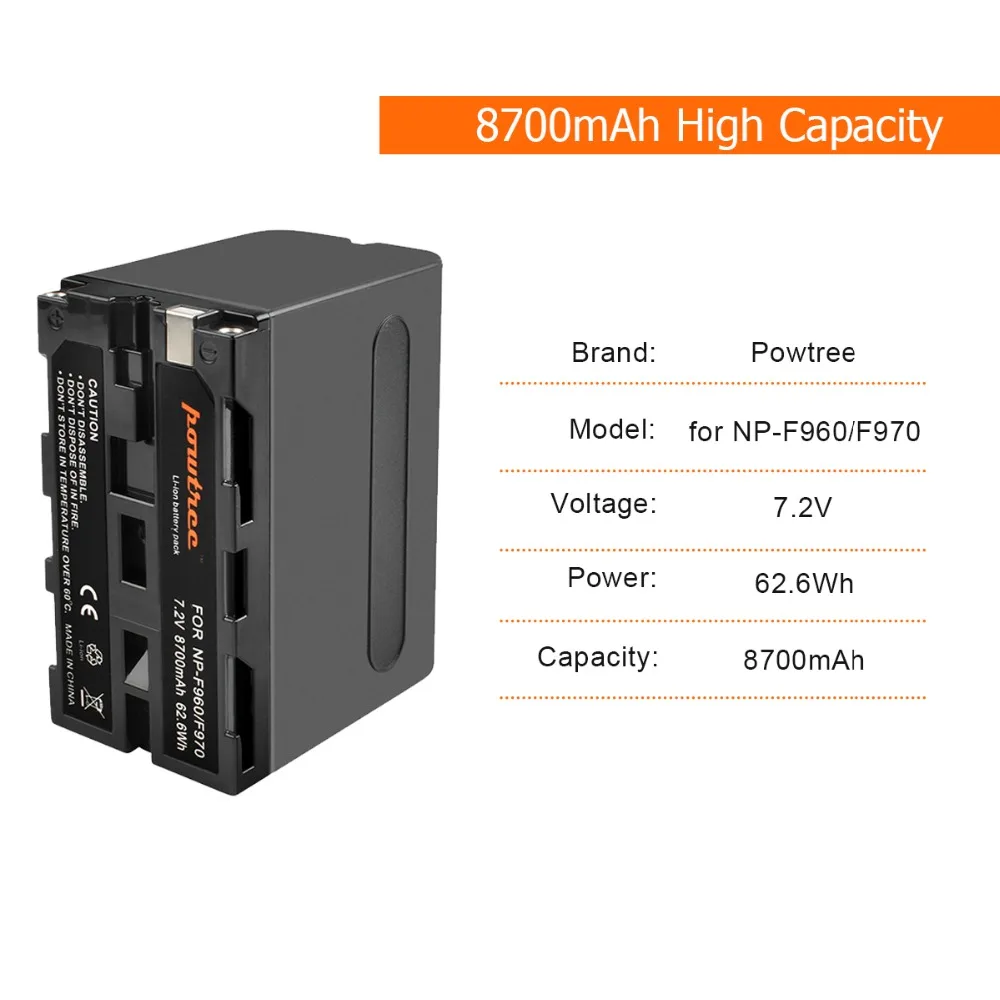 Powtree для sony 4 шт. 7,2 в 8700 мАч NP-F960 NP F960 NPF960 NP F950 F970 F750 F770 литиевая батарея+ зарядное устройство для PLM-100 CCD-TRV35