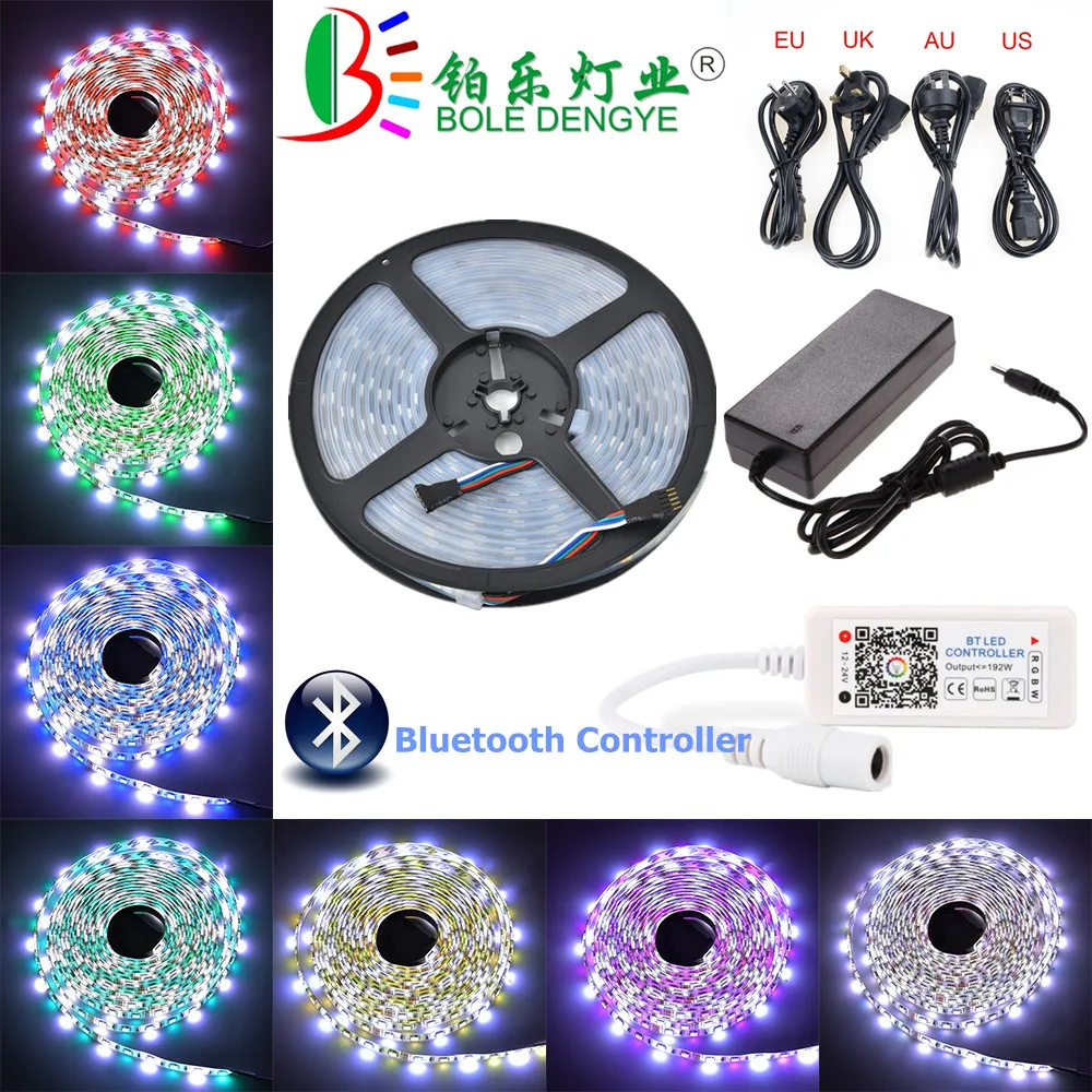 

5M IP67 RGBW RGBWW LED Strip IP67 Waterproof Flexible Tape Ribbon 12V Colorful Rope Lamp Light+Bluetooth Controller+12V 5A Power