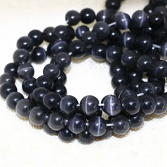 Haute Qualite Noir Opale Oeil De Chat Rond Pierre Entretoise Perles 4 6 8 10 12mm Mode Femmes Fabrication De Bijoux 14 Pouces B1577 Aliexpress