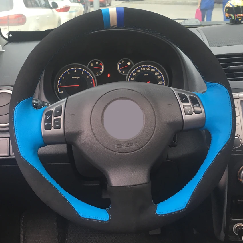 Black Suede Light Blue Leather Light Blue Beige Blue Marker Car Steering Wheel Cover for Suzuki