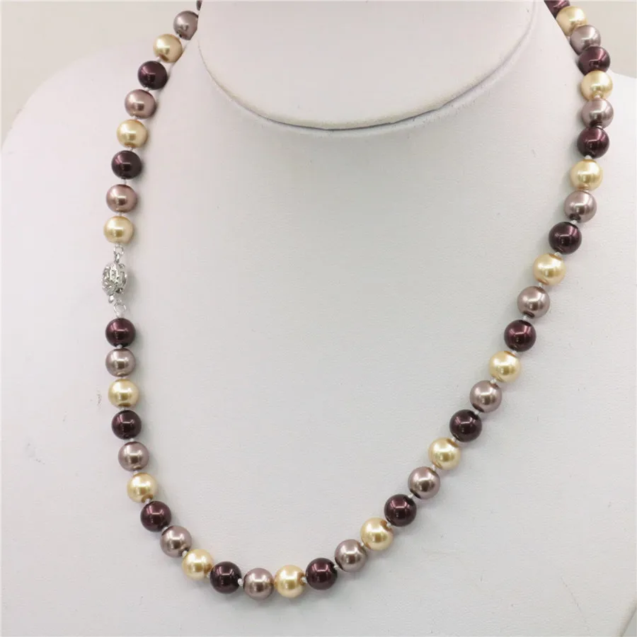 Fashion Natural 8mm MultiColor South Sea Shell Pearl beads Jewelry necklace 18/'/'