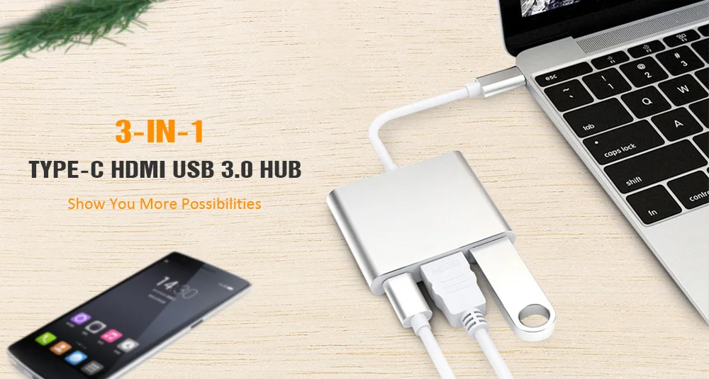 3 in 1 Type-C  4K HD HDMI USB 3.0 Hub Adapter