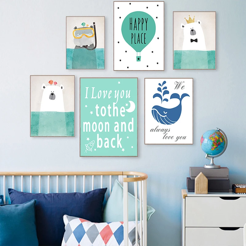 Cartoon Animals Canvas Art Print Painting Poster Wall Picture for Home