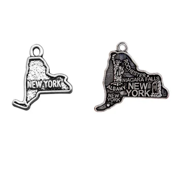 

30PCS 2 Style Handmade Alloy Double Sided NEW YORK Map Dangle Charm Jewelry For DIY Ancient Silver Jewelry Accessories