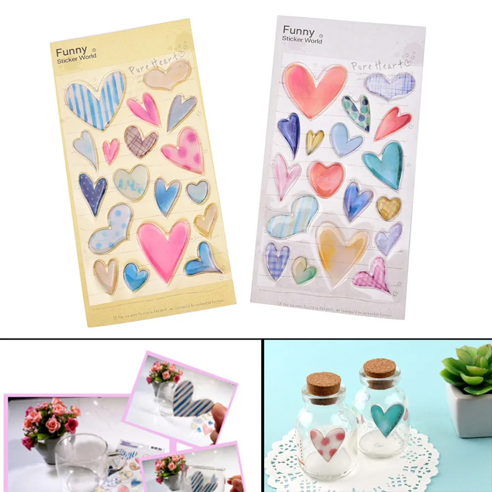 1 Pc PVC Popularly 3D Heart Style Sticker DIY Label Mobile Atickers Scrapbooking School Office Stationery For KIDS Wholesale