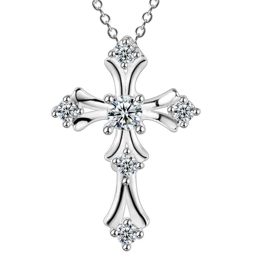 Дизайн серебряный шарм крест кулон ожерелье с AAA циркон Белый Красный Фиолетовый Модные украшения свадебный подарок