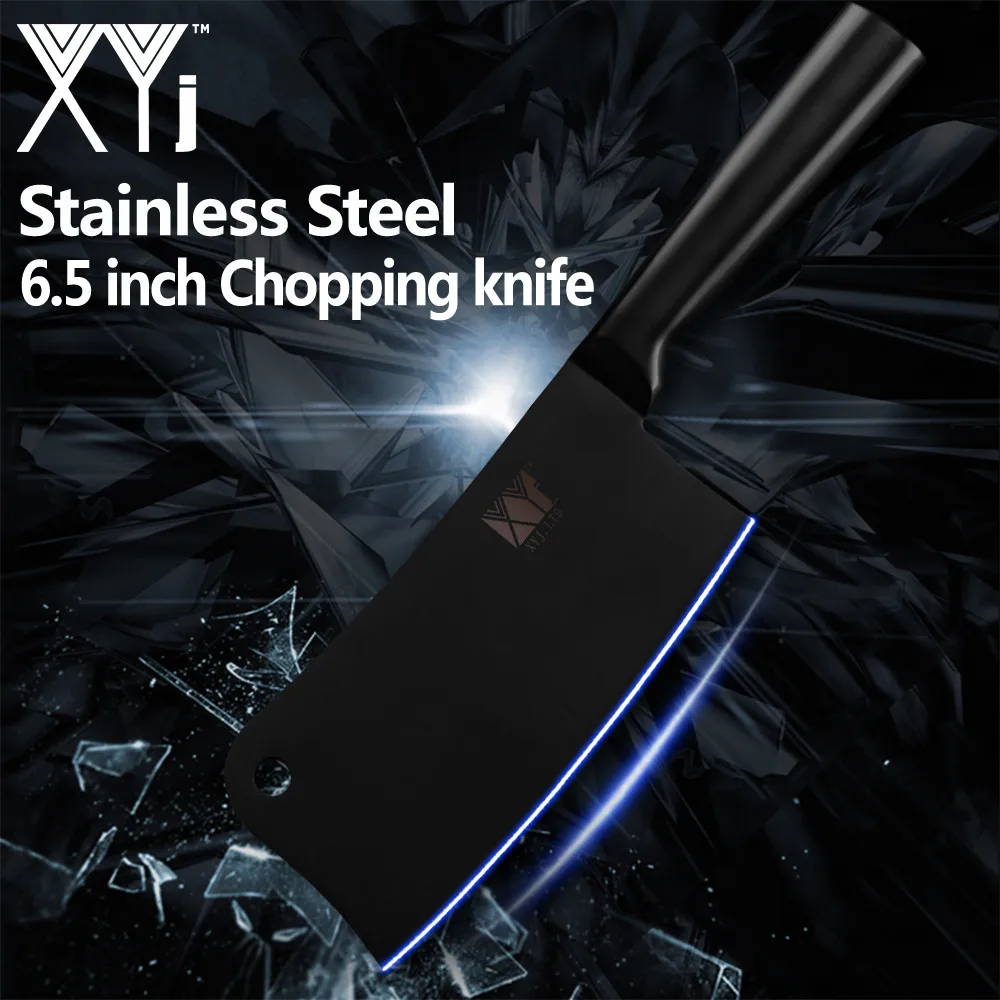 

XYj 6.5'' Stainless Steel Cleaver Kitchen Knife Non-slip Sharp Blade Black Chef Knife Bone Steak Meat Turkey Cooking Tools