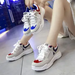 Кроссовки Летняя женская обувь, Корейская версия отец обувь Спорт лоскутное газовое Сетчатое дышащая обувь