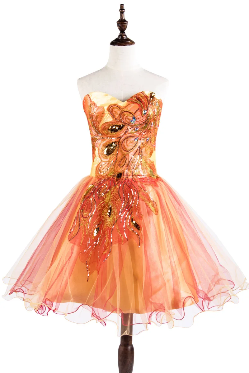 Молодежные дешевые короткие платья для выпускного из тюля трапециевидной формы без рукавов, мини-вышивка, кружевные вечерние платья для выпускного вечера, милое SD039 - Цвет: orange