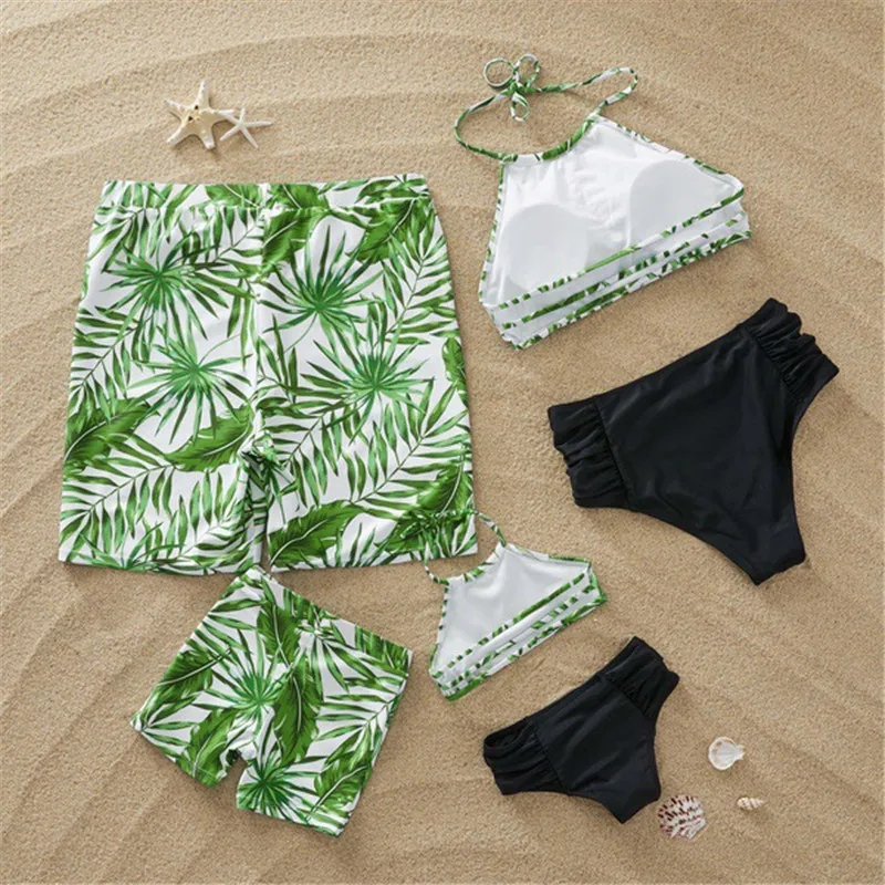

Matching Mother Daughter Swimsuits Family Swimwear Leaf Print Swimsuit Women Bikini Set Girls Beachwear Swimming Costume H0463