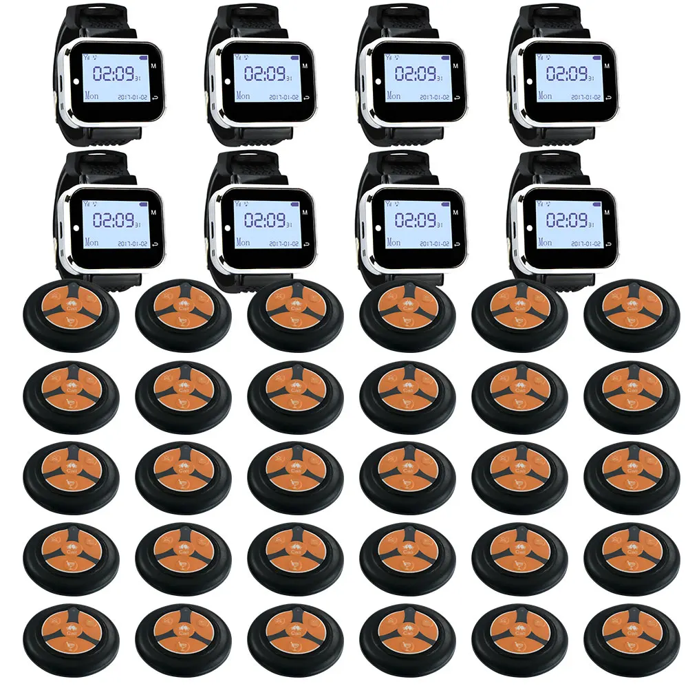

JINGLE BELLS 8 Watch Receiver 30 Call Button Wireless Waiter Calling System For Restaurant Service Pager System Hotel Call Bell