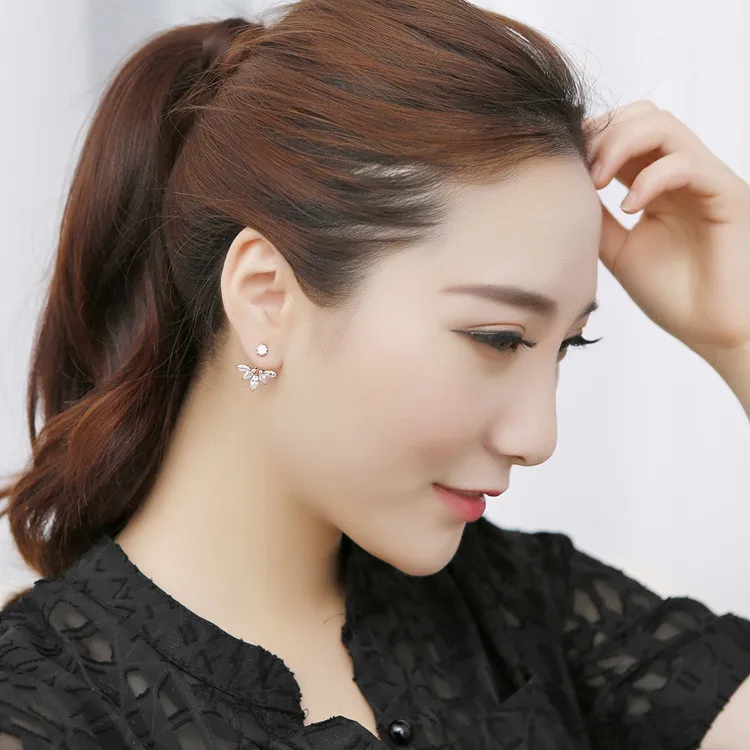 Korean Gold and Silver Plated Leave Crystal Stud Earrings Fashion Statement Jewelry Earrings for Women free shipping 4