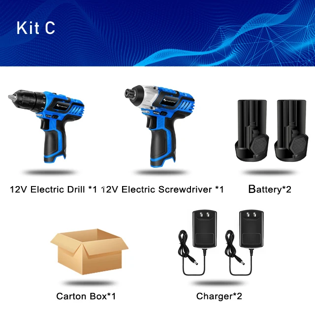 KIT C PROSTORMER 12V электрическая Беспроводная отвертка дрель 100 нм электрическое бурение крутящего момента ручная мини-дрель беспроводной электроинструмент - Цвет: KIT C