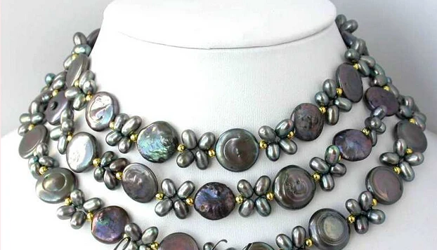 

ddh002355 50" 14mm coin/rice black freshwater pearl necklace