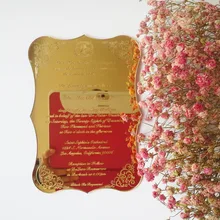 Customized 100pcs per lot 5X7inch Unique golden mirror acrylic wedding invitation card