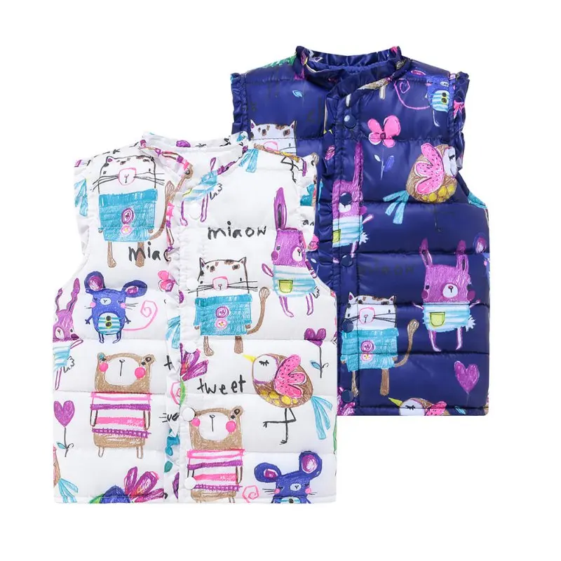 

Children Kids Girls Warm Vest Coat Baby Winter Hooded Print Sleeveless Jackets Waistcoat Outwear