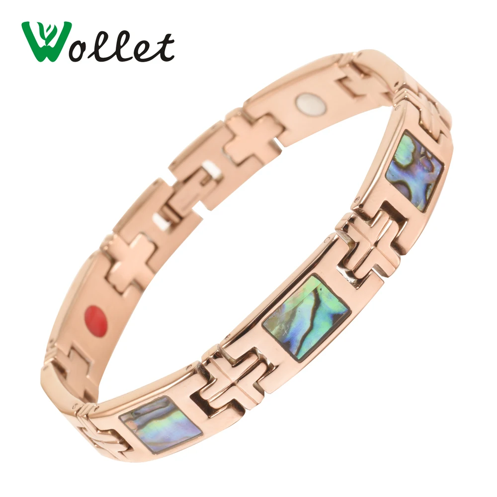

Wollet Jewelry Energy Colorful Shell Magnetic Germanium 5 In 1 Elements Rose Gold Color 316L Stainless Steel Bracelet For Women