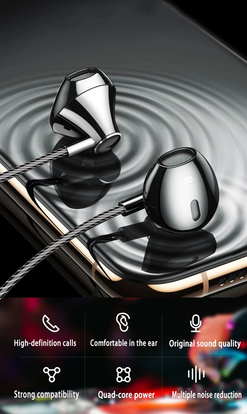 Наушники-вкладыши, стерео, бас, 3,5 мм разъем, проводное управление, HiFi наушники, гарнитура, наушники для samsung, для мобильного телефона Xiaomi