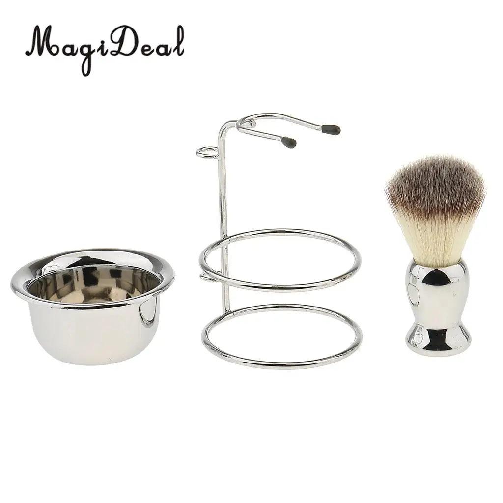 MagiDeal Mens Beard Grooming Kit with Shaving Brush Straight shaving Razor Bowl Safety Stand Men Facial Beard Cleaning 
