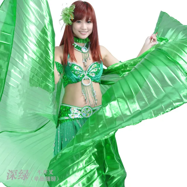 Ruoru Women Kids Girls Belly Dance Isis Wings Gold Belly Dance Wings Bellydance Costume Egyptian Oriental Dance Without Sticks green