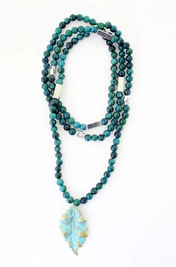 New Designer 6MM green Natural Beaded leaves Pendant Necklace For Women jewelry