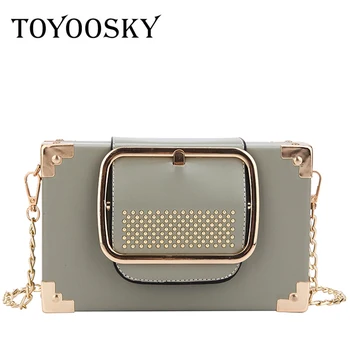 

TOYOOSKY Small Chains Women Box Bags PU Leather Female Handbags Ladies Clutch Retro Women Messenger Bags Rivet Shoulder Bag
