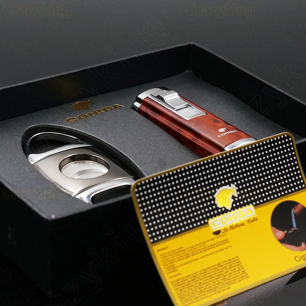 

COHIBA 3 TORCH JET FLAME Cigar Lighter With Sharp Cutter Set