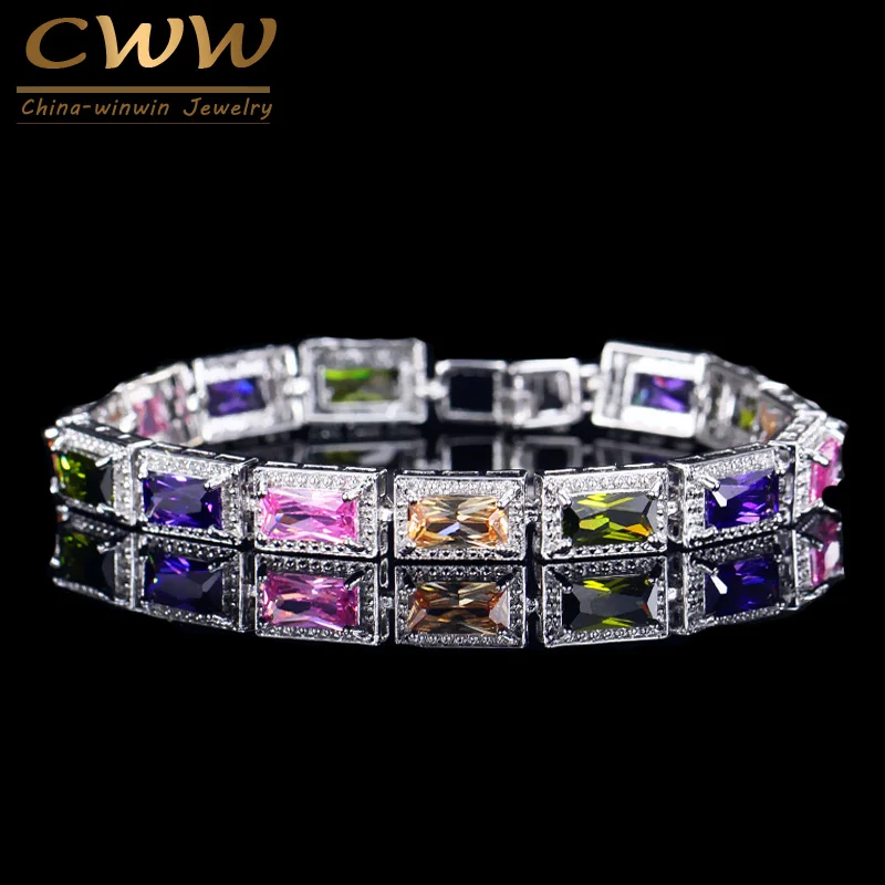 CWWZircons Модный женский свадебный браслет серебряного цвета принцесса с квадратным