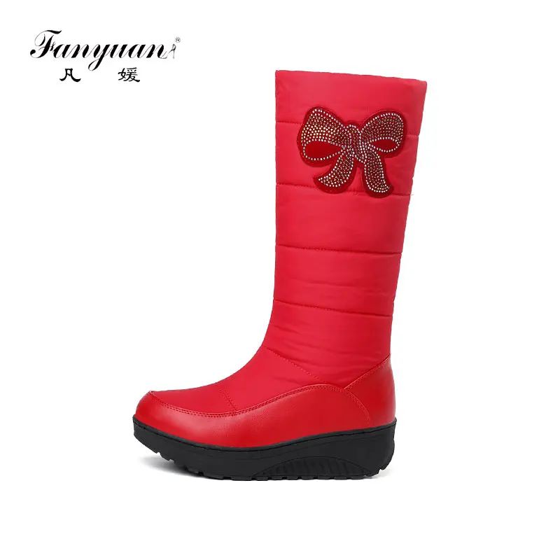 

fanyuan women winter knee high boots warm winter down snow boots popular round toe slip-on shoes high quality ladies shoes