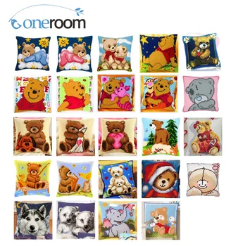 

Bears Acrylic Yarn Embroidery Pillow Tapestry Cushion Front Cross Stitch Pillowcase DIY needlework
