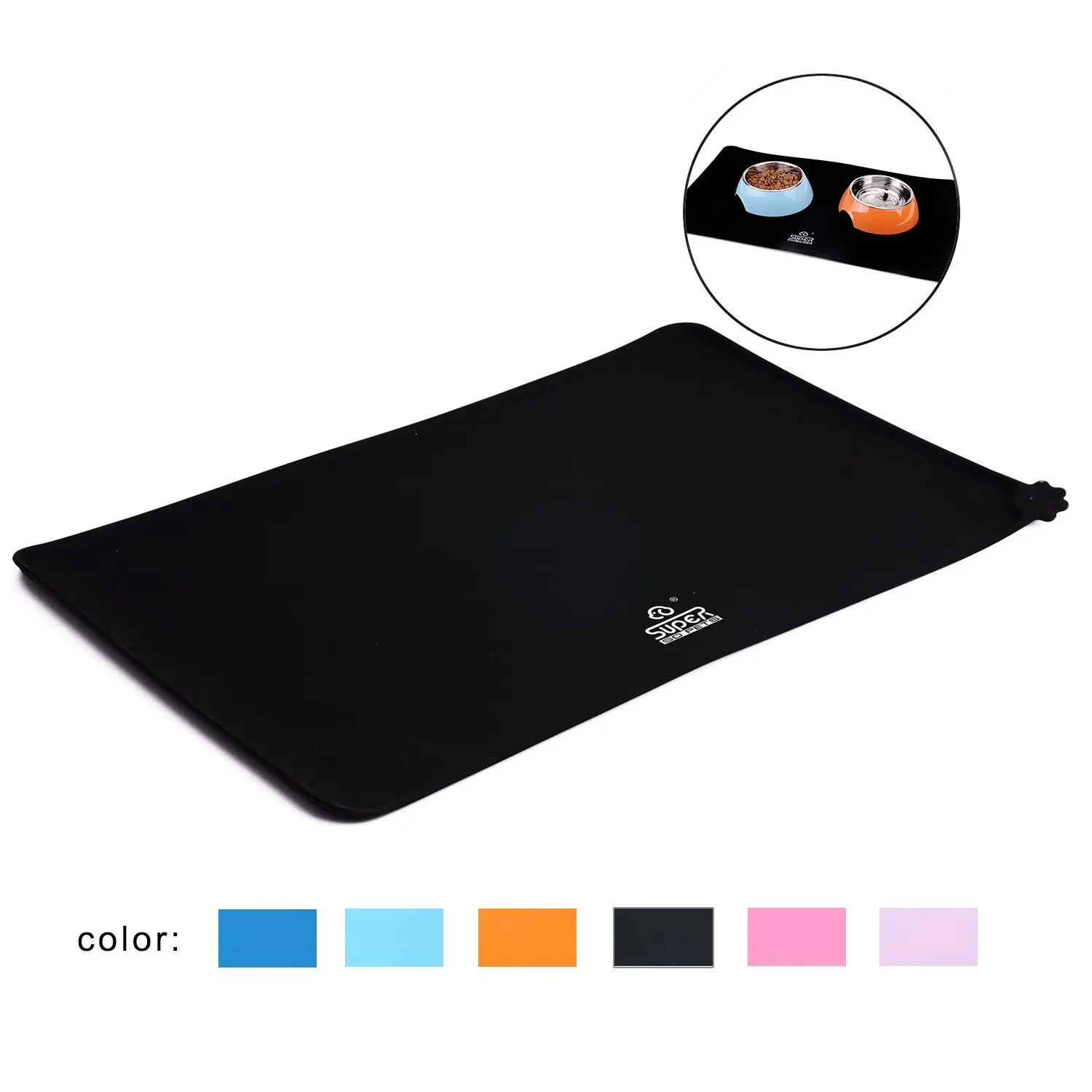

Super Design Pet Food Mat Made of Premium FDA Grade Silicone Waterproof Non-slip Non-spill Easy to Clean Keep Floor Tidy
