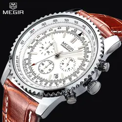 MEGIR мужские часы лучший бренд класса люкс водостойкий 24 часа Авто Дата хронограф кварцевые часы натуральная кожа спортивные наручные часы