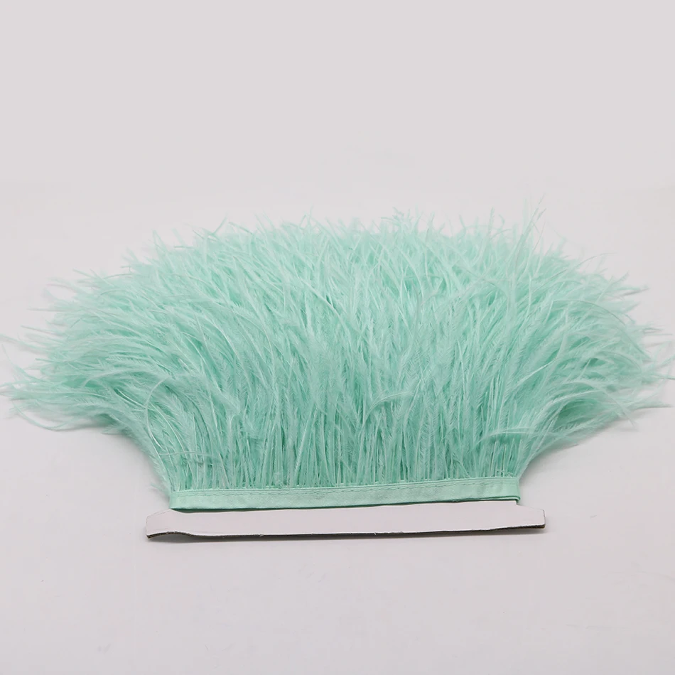 

10-15cm mint green Ostrich Feathers Fringe Trims Dyed Feather Ribbons for Dress Skirt Party Clothing Decoration Craft Making