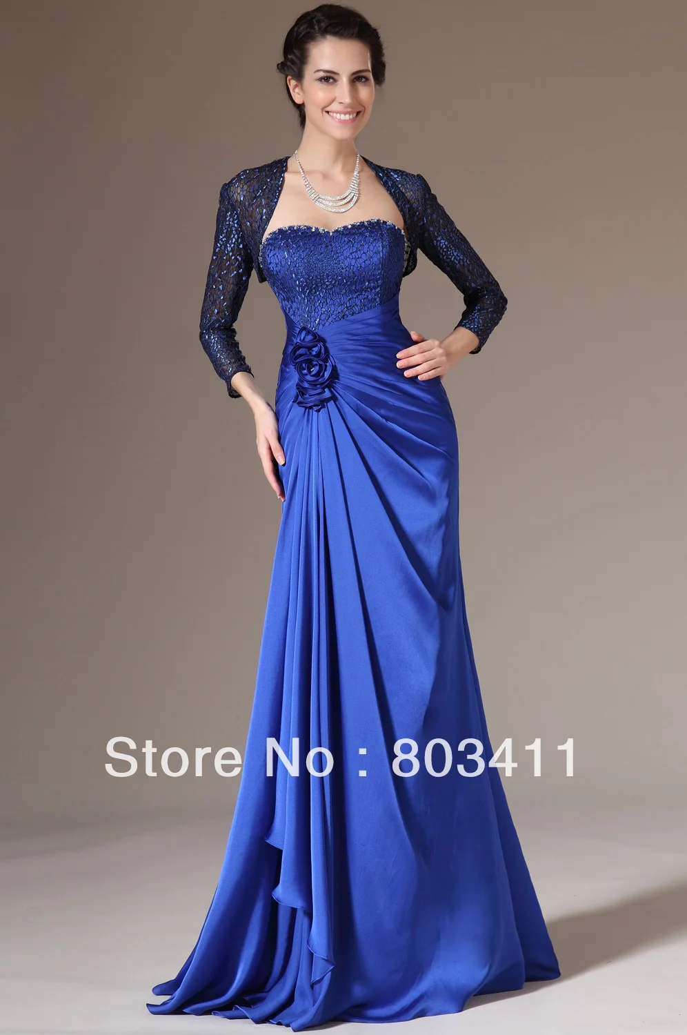 New Blue Strapless Sweetheart Neckline Lace Formal Mother of the Bride Dress With Jacketin