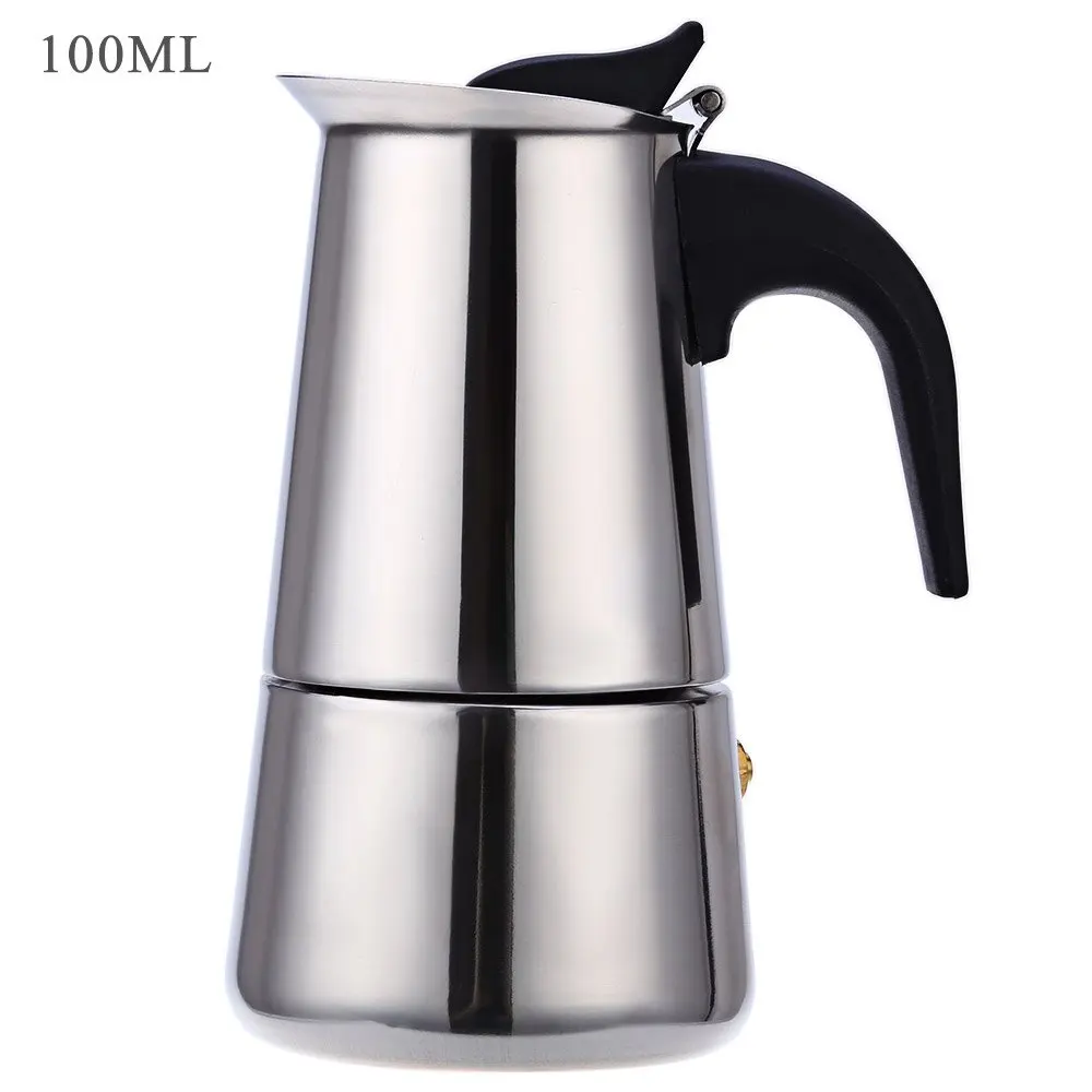

Household 2 Cups 100ML Coffee Maker Pot Stainless Steel Espresso Latte Percolator Coffee Tea Pot with Plastic Handle Design Pot