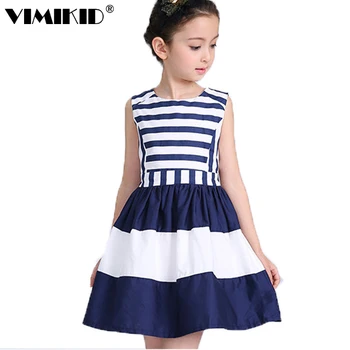 

Military Style Brand Girls Dress Summer Dress Girls Navy Wind Back Hollow Out Stripe Splicing Sundress Dress k1 k2