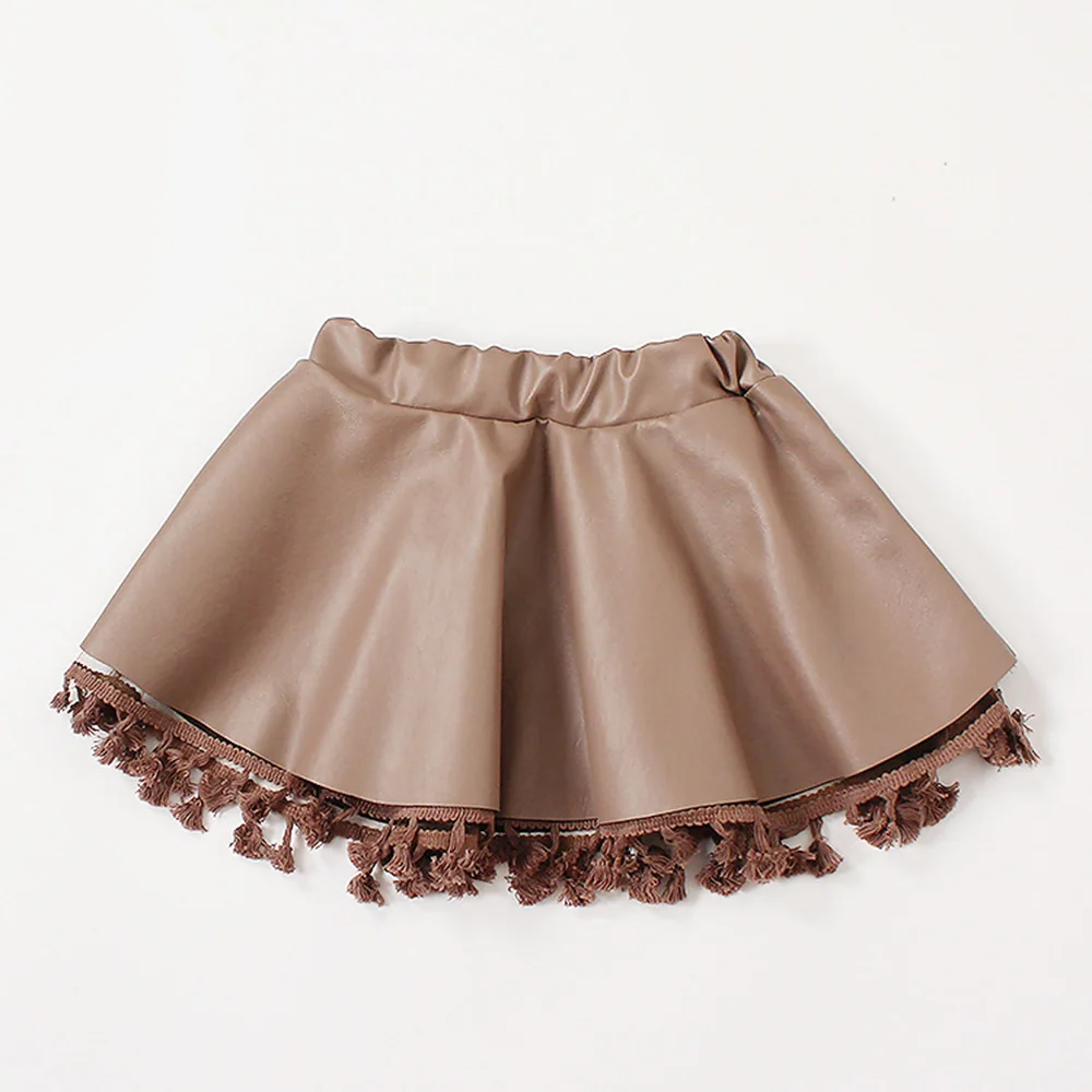 Babyinstar/модные юбки для девочек; юбка из искусственной кожи кружевная юбка с высокой талией Детский костюм-пачка осенняя одежда для детей юбка-пачка для девочек - Цвет: K06596Brown