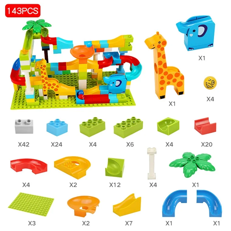 52-143 шт мраморный гоночный лабиринт, Шариковая дорожка строительные блоки большого размера джунгли Приключения Строительные кирпичи совместимые игрушки для детей - Цвет: 143PCS