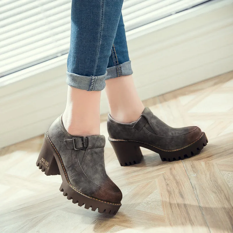 MoonMeek/ г. Новая весенне-Осенняя обувь женские туфли на платформе с круглым носком на высоком каблуке элегантные модельные туфли на платформе Большие размеры 34-43