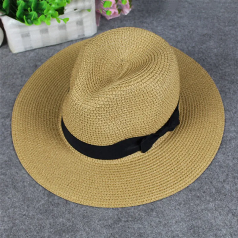 Летняя женская соломенная шляпа большой широкий пляжный навес шляпа складная солнцезащитная Кепка Защита от солнца УФ-излучения защита Панама шляпа bone feminino 4az - Color: Khaki